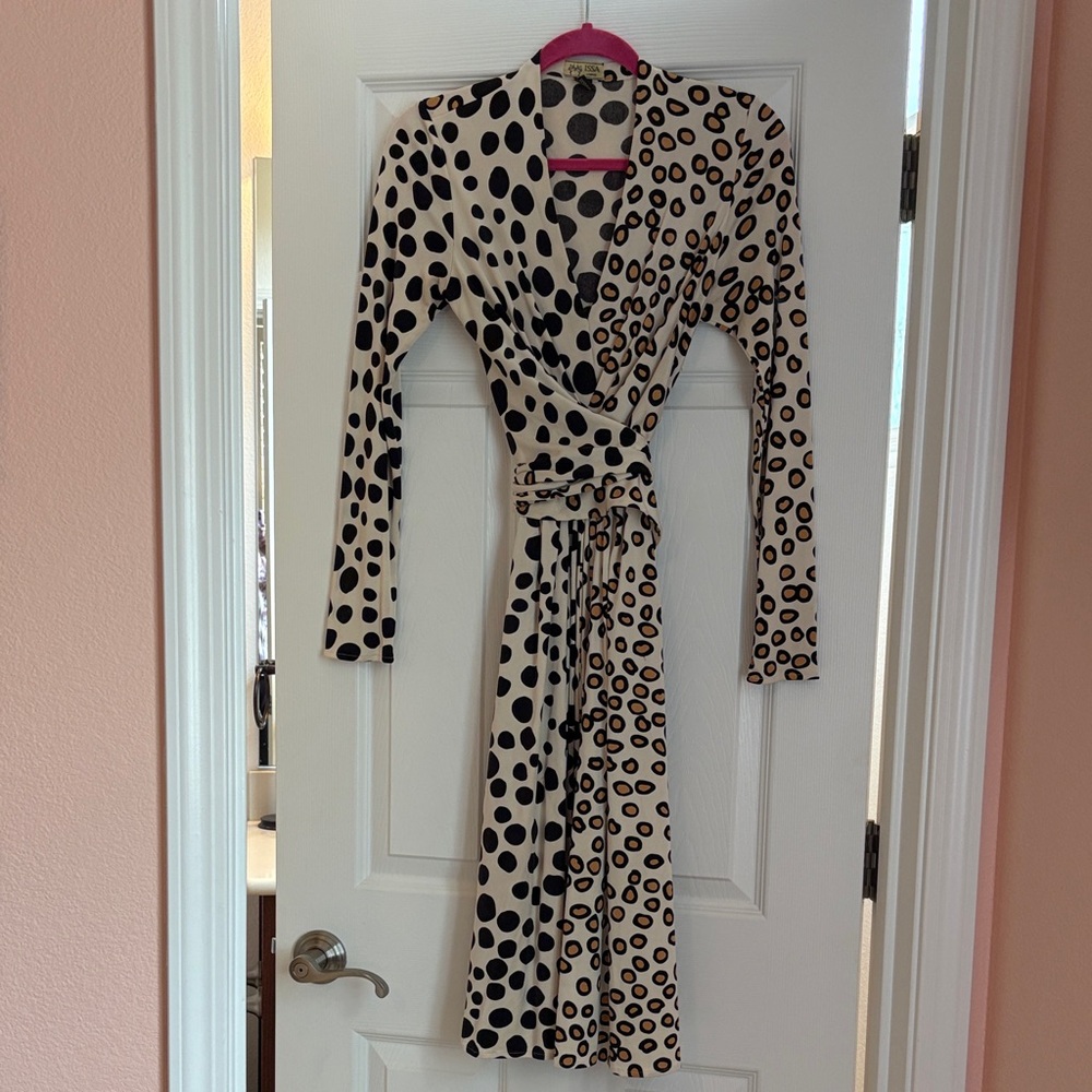 Issa London Cream Dress with Black and Brown Polka Dots